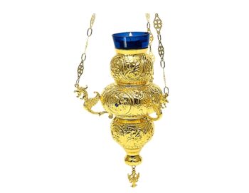 Byzantine Rosette Oil lamp with enamel plaquette & gem stone