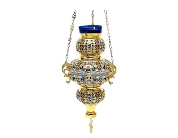 Byzantine Oil lamp with ornamental enamel motive