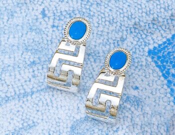 Greek Key Meander Earrings with Turquoise Stone