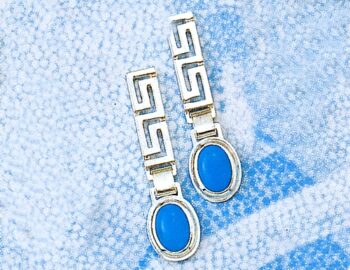 Greek Key Meander Earrings with Turquoise Stone