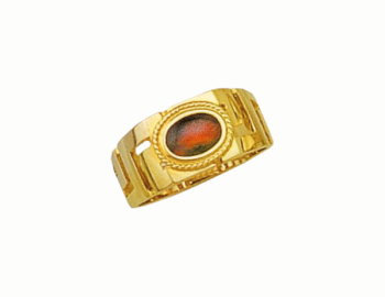 Gold Greek key band ring with purple stone