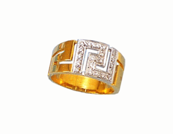 Gold Greek key band ring with zirgons