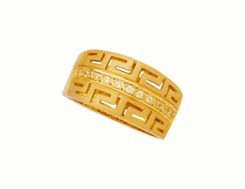 Gold Greek key three band ring with zirgons