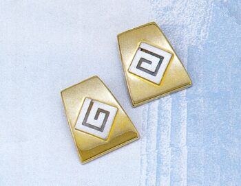 Gold & white gold Greek Key Meander Earring