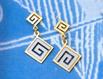 Gold & white gold Greek Key Meander Earring
