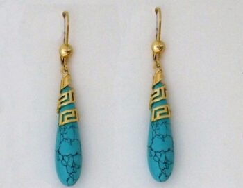 Gold Earrings with “tear” turquoise stone