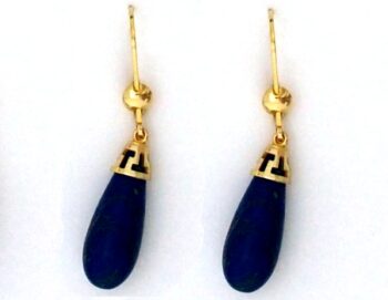 Gold Earrings with “tear” lapis stone – small
