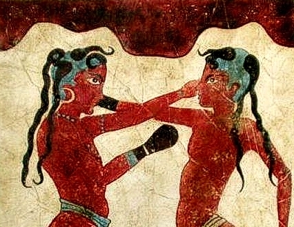 The Boxing Children fresco from the Akrotiri excavation in Santorini 16th century BC, Santorini